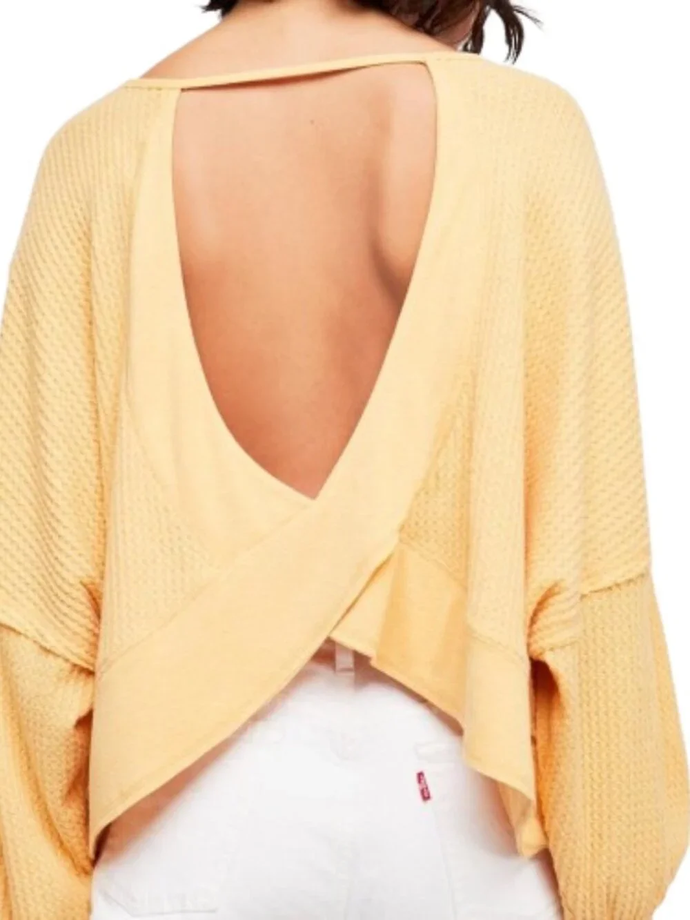 Free People We The Free Love Me Open Back Waffle Knit Thermal Top